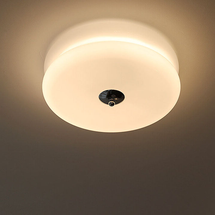 French Minimalist Cream Glass Round LED Flush Mount Light