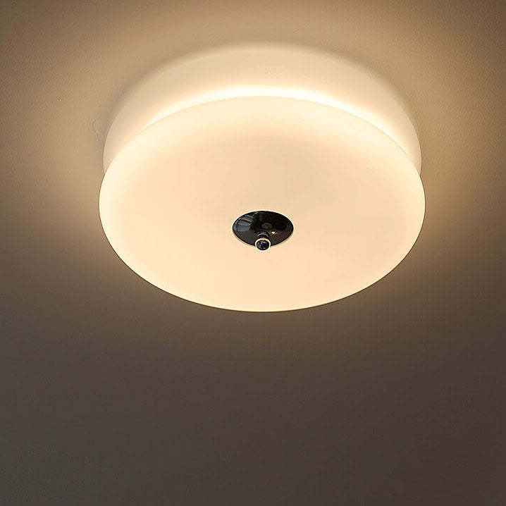 French Minimalist Cream Glass Round LED Flush Mount Light