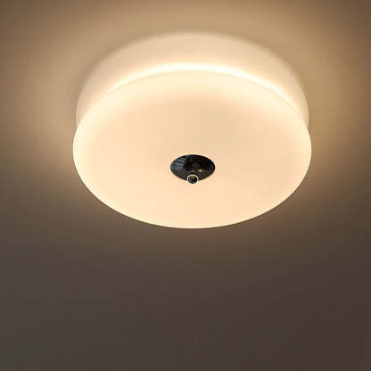French Minimalist Cream Glass Round LED Flush Mount Light