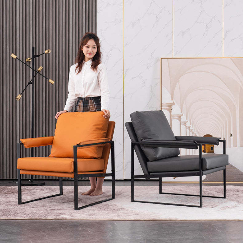 Scandinavian Velvet Leather Square Accent Chair — Latex / Fabric / Green