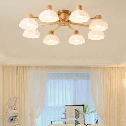Japanese Wabi-Sabi Rubberwood Glass Flush Light