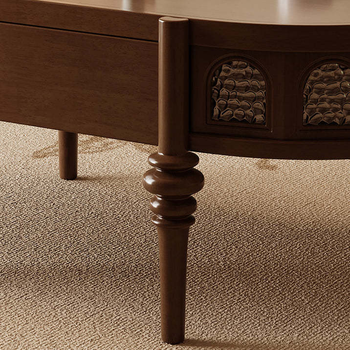 Retro Elliptical Ripple Glass Wood Coffee Table