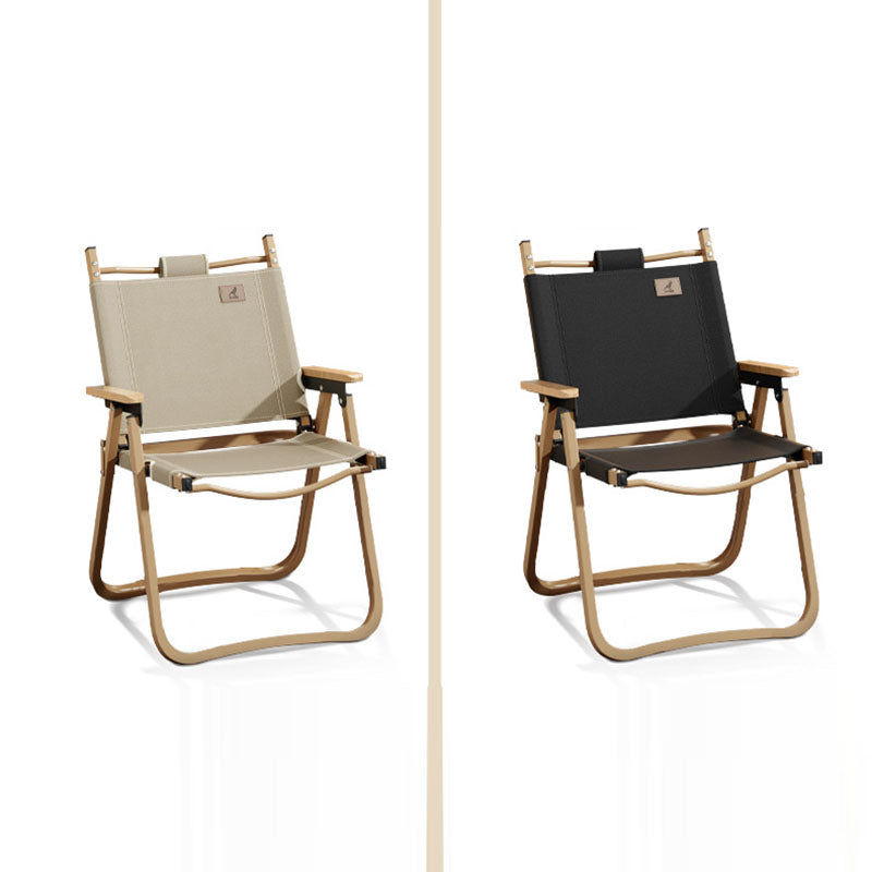 Scandinavian Alloy Wood Oxford Foldable Patio Dining Chair — Wood Color Chair Frame - Beige Fabric