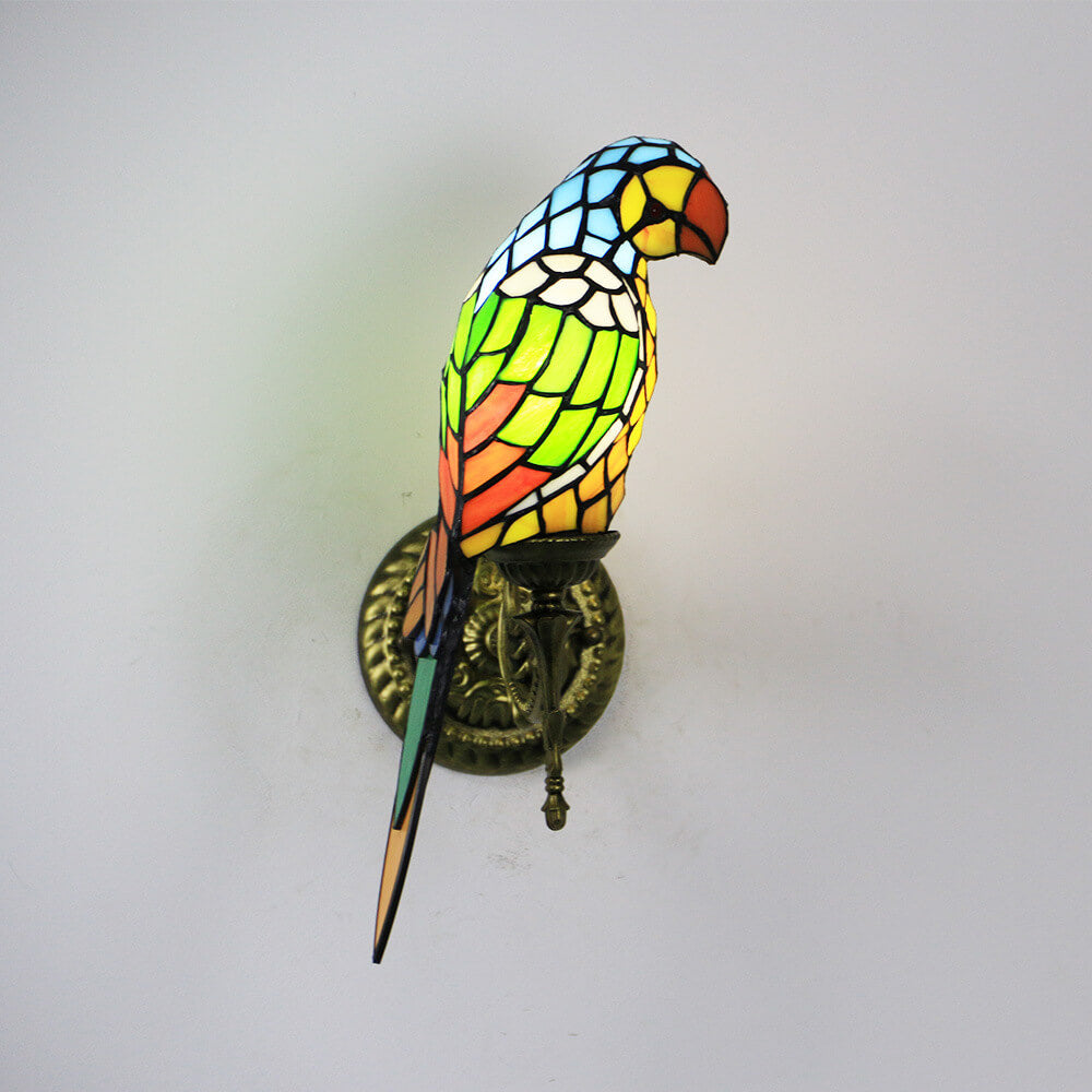 Tiffany Vintage Parrot Stained Glass Sconce