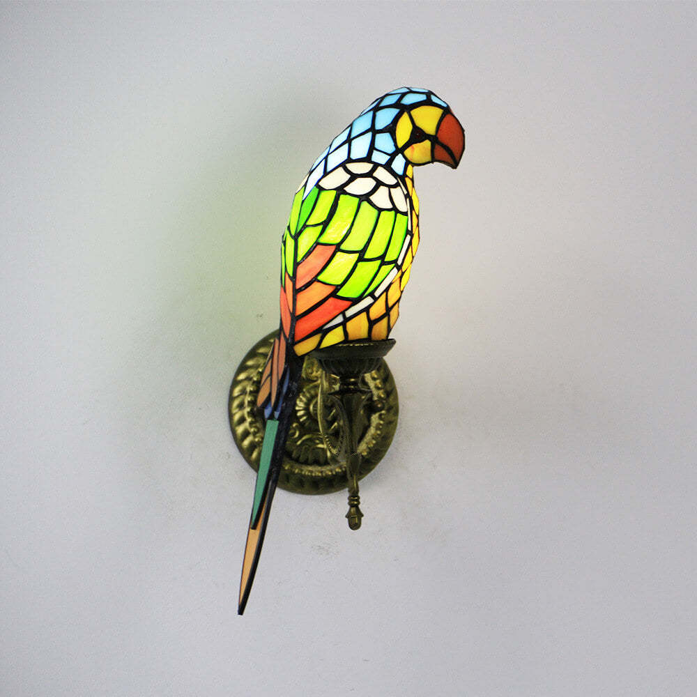 Tiffany Vintage Parrot Stained Glass Sconce