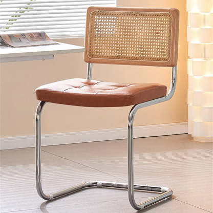 Vintage Rattan Leather Iron Armchair