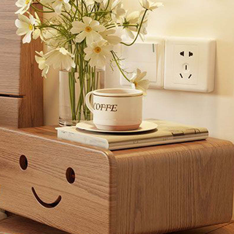 Contemporary Rubberwood Glass Metal Nightstand