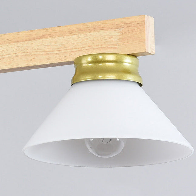 Nordic Solid Wood Cone Glass Island Chandelier