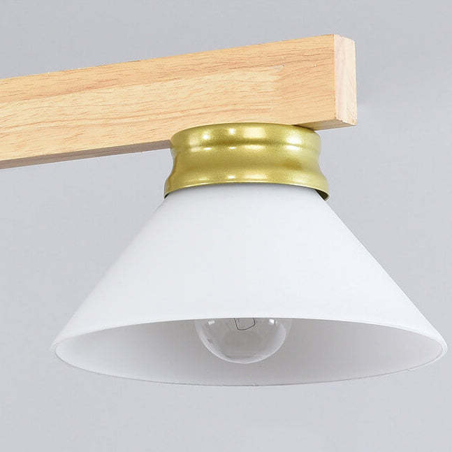 Nordic Solid Wood Cone Glass Island Chandelier