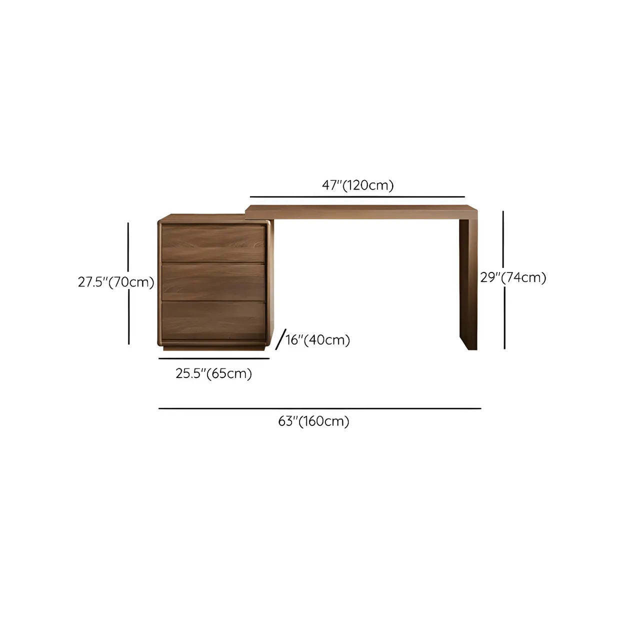 Large Brown Wood Makeup Vanity with Drawers and Seat