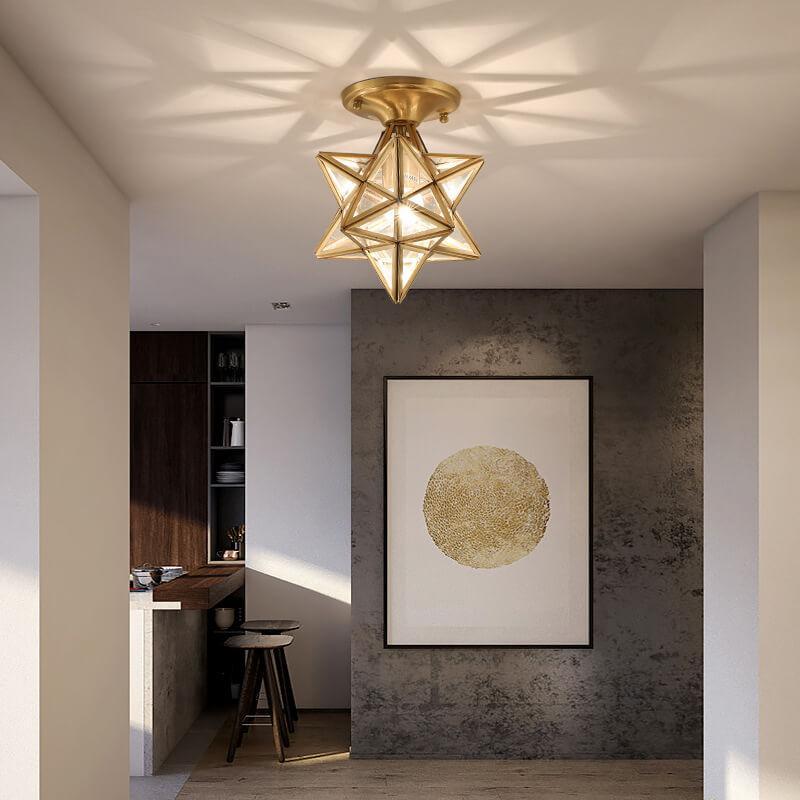 Modern Star Pentagram Semi-Flush Ceiling Light — Clear Glass Lampshade / 110V-120V For US/CA