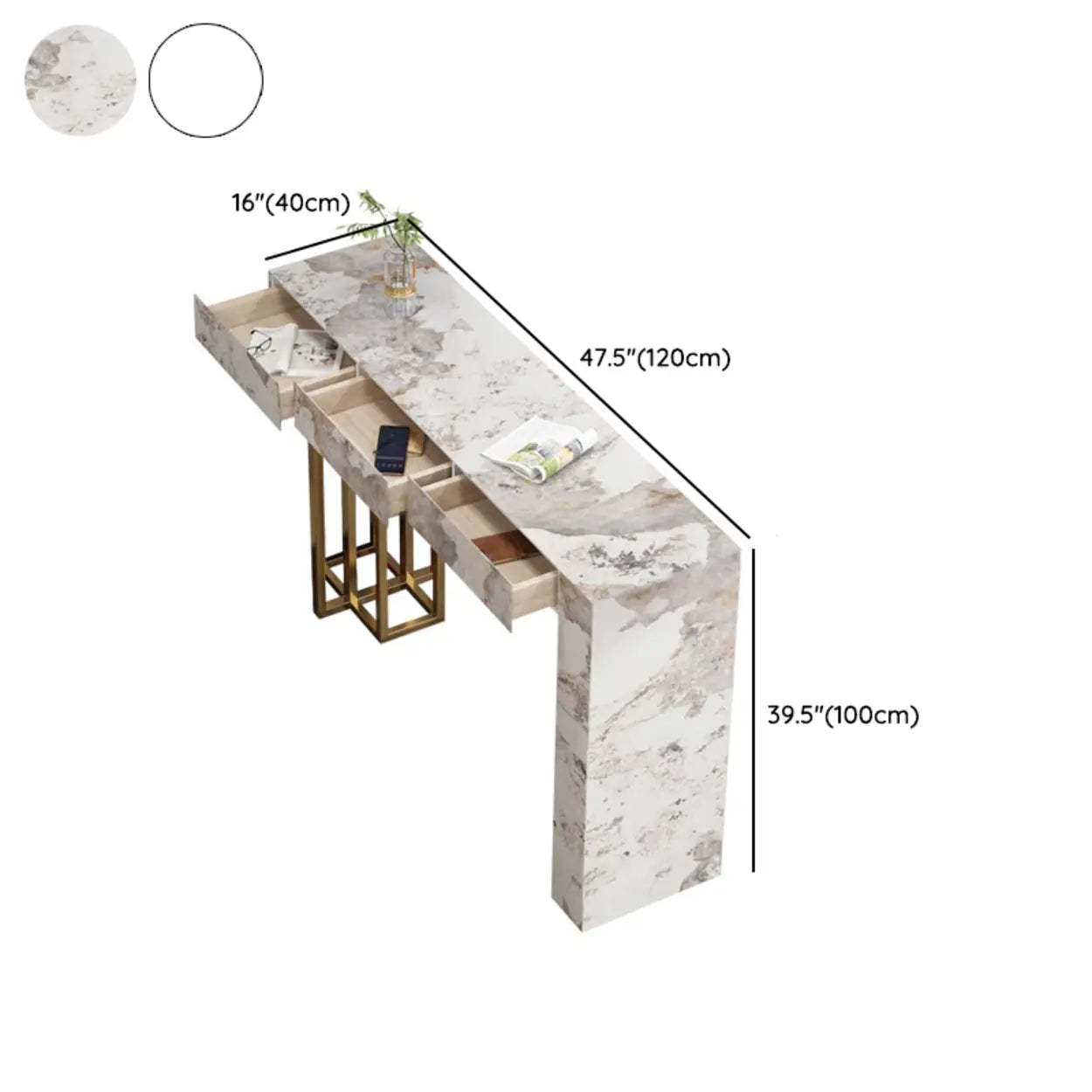 Modern Marble L-Shaped Bar Table with Drawers