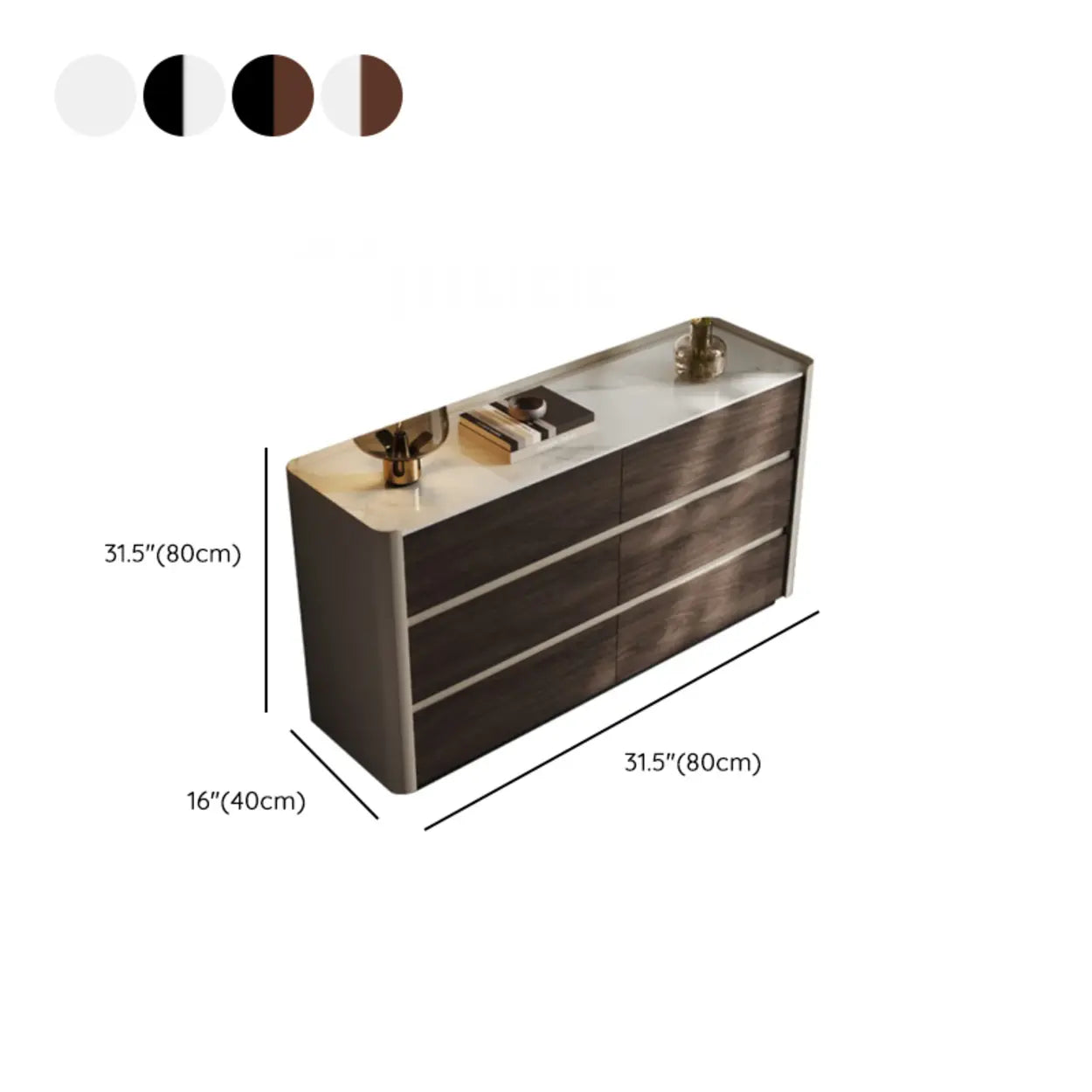 White-Beige Wood 6-Drawer Double Dresser — Black-Brown