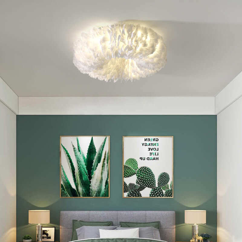 Modern Goose Feather Flush Mount Light