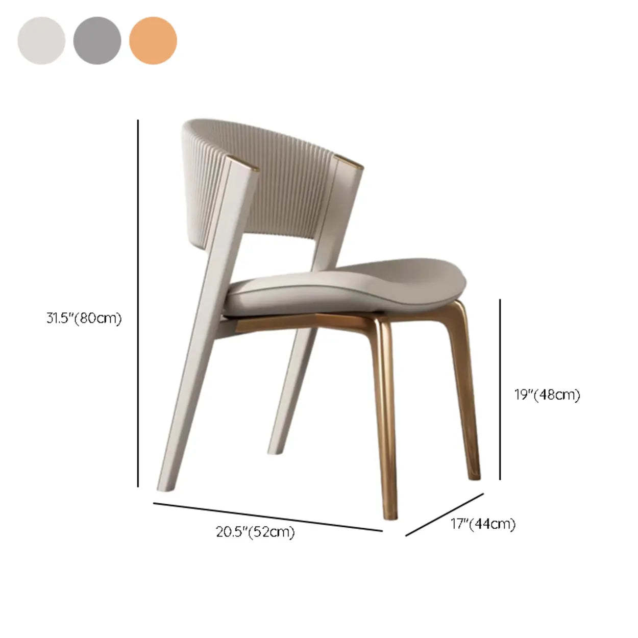 Beige Open-Back Faux Leather Metal Dining Chair