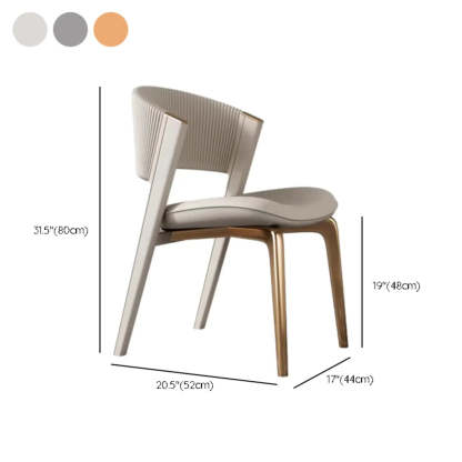 Beige Open-Back Faux Leather Metal Dining Chair
