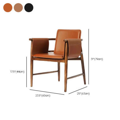 Brown Faux Leather Wood Armchair Dining Chair