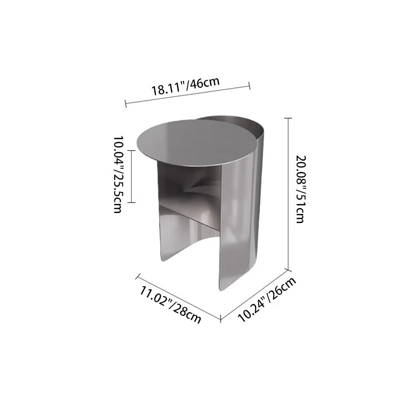 Minimalist Iron T-Shape Rectangular End Table 1-Storage — Stainless Steel / Round / Black