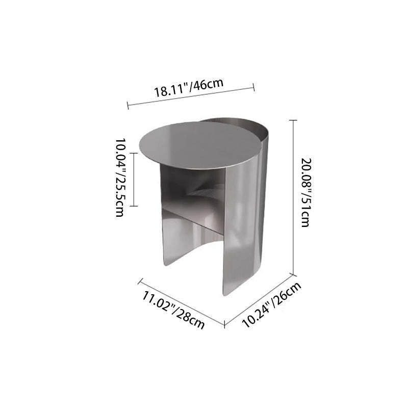 Minimalist Iron T-Shape Rectangular End Table 1-Storage — Stainless Steel / Round / Black