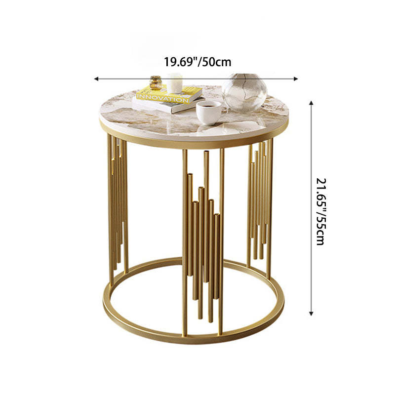 Scandinavian Rock Slab Carbon Steel End Table — White Tabletop + Gold Frame
