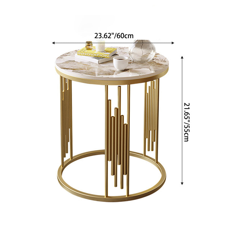 Scandinavian Rock Slab Carbon Steel End Table — Brown Tabletop + Gold Frame