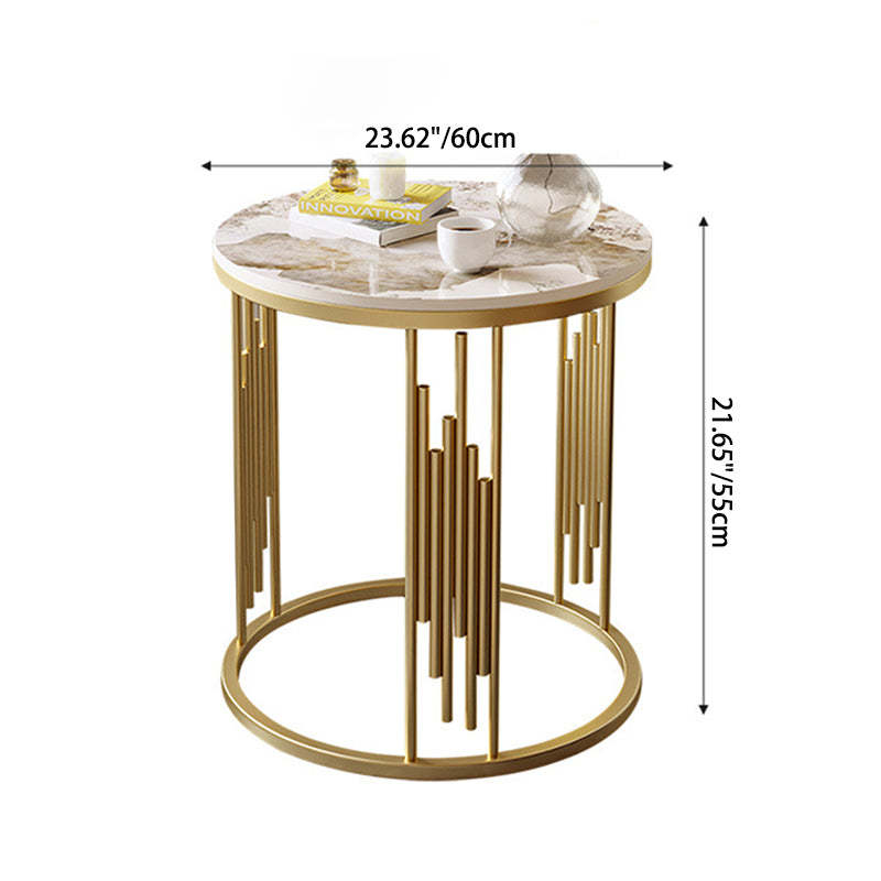 Scandinavian Rock Slab Carbon Steel End Table — Brown Tabletop + Gold Frame