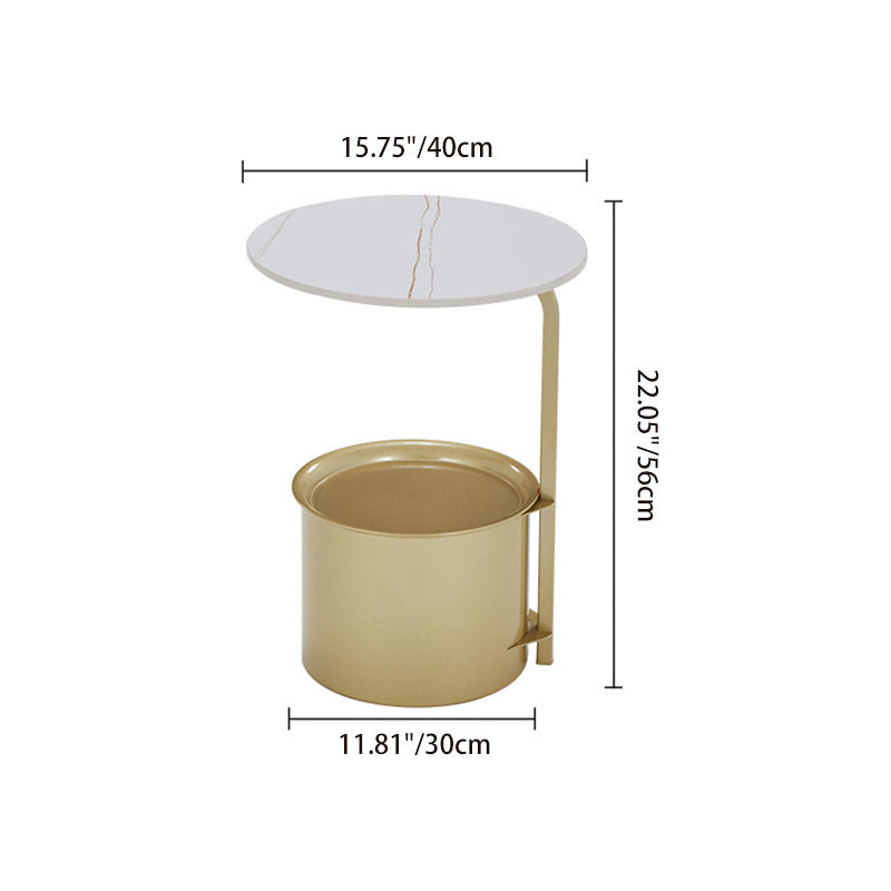 Minimalist Round Iron Rock Slab Side Table — Iron - Black