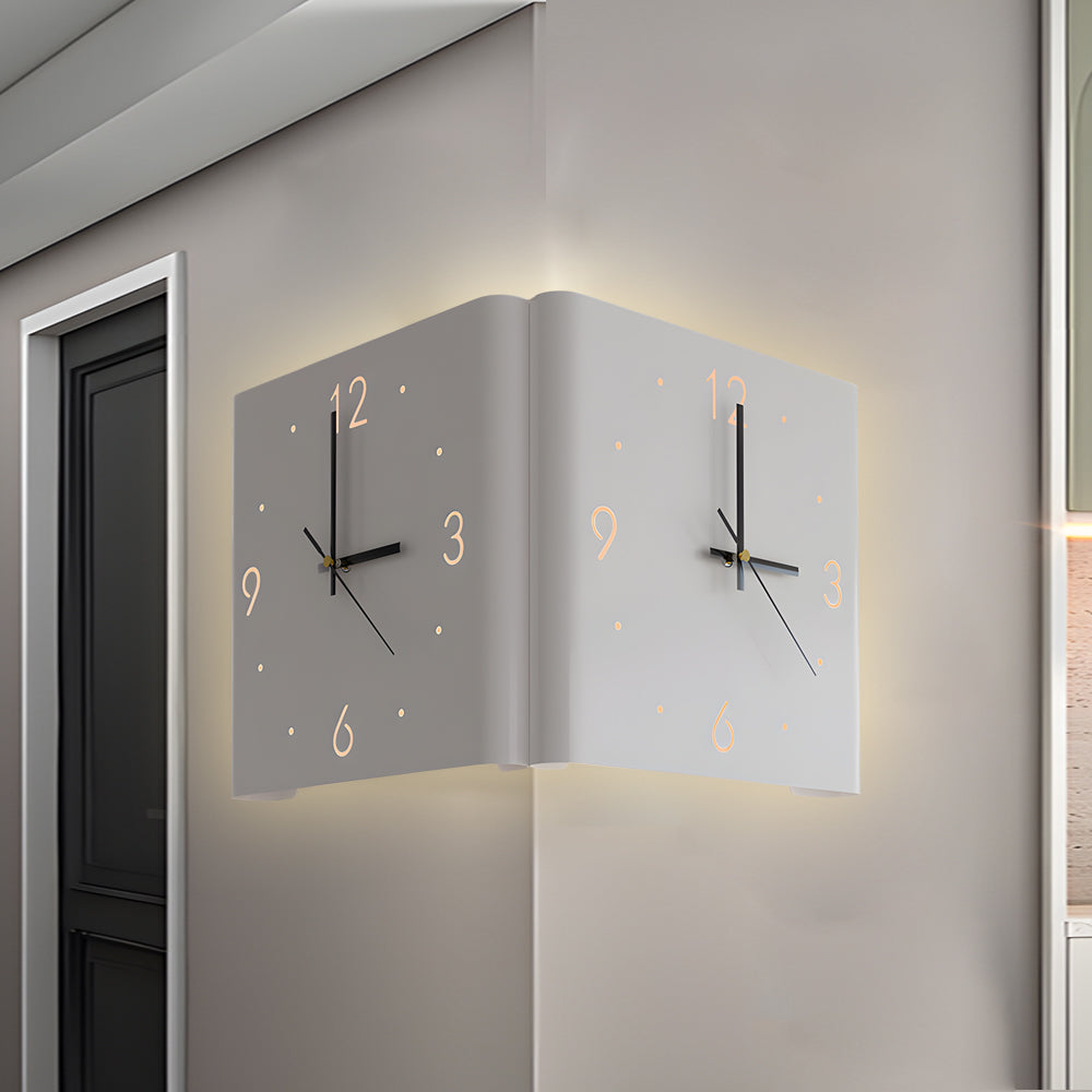 Square Metal Silent Backlit LED Corner Wall Clock Modern Wall Decor-Lighom