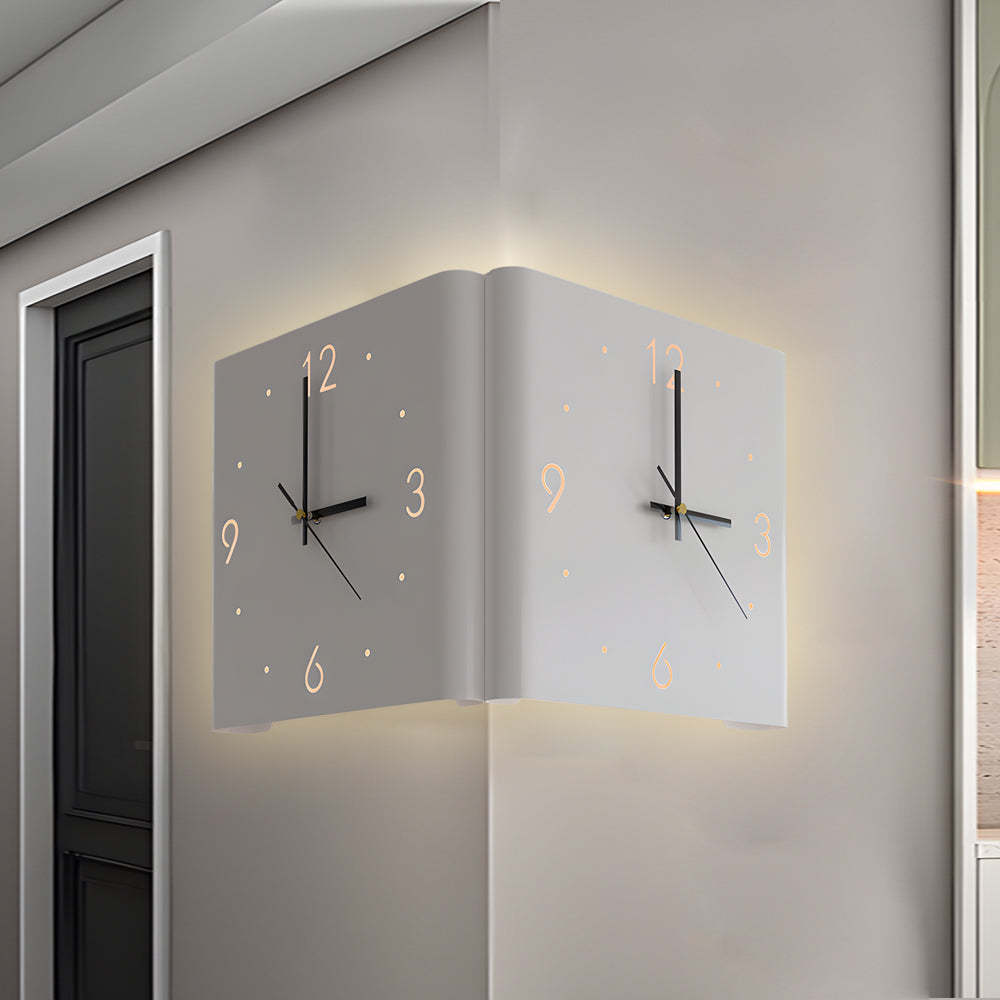 Square Metal Silent Backlit LED Corner Wall Clock Modern Wall Decor-Lighom