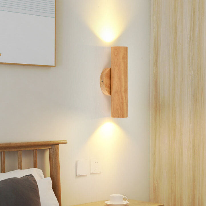 Modern Warm Solid Wood Double Head LED Sconce