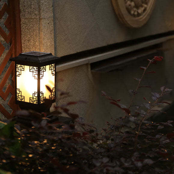 Solar Chinese Window Square Post Garden Light