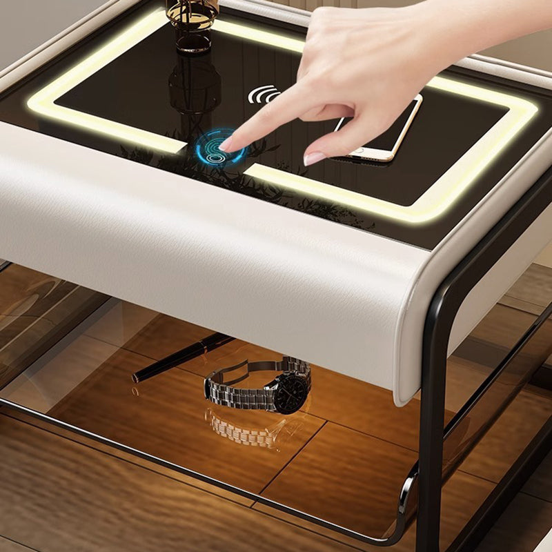 Smart Sensing Glass Wood 2-Tier Side Table — Normal Mode / Black