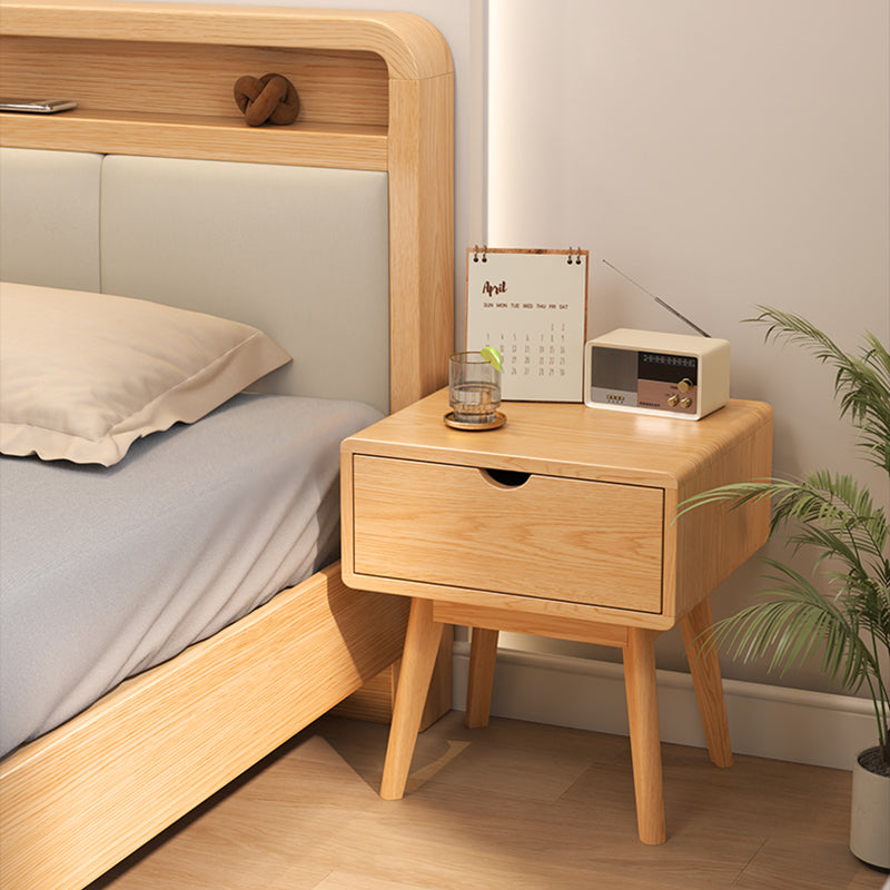 Modern Cubic Rubber Wood 1/2-Drawer Nightstand — B / Wood Color