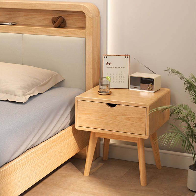 Modern Cubic Rubber Wood 1/2-Drawer Nightstand — B / Wood Color