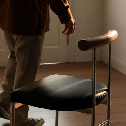 Nordic Half-Round Leather Metal Wood Dining Chair