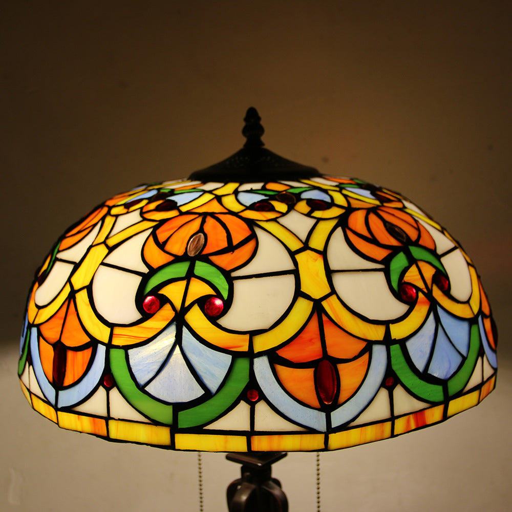 Tiffany Mediterranean Stained Glass Cone 2-Light Table Lamp