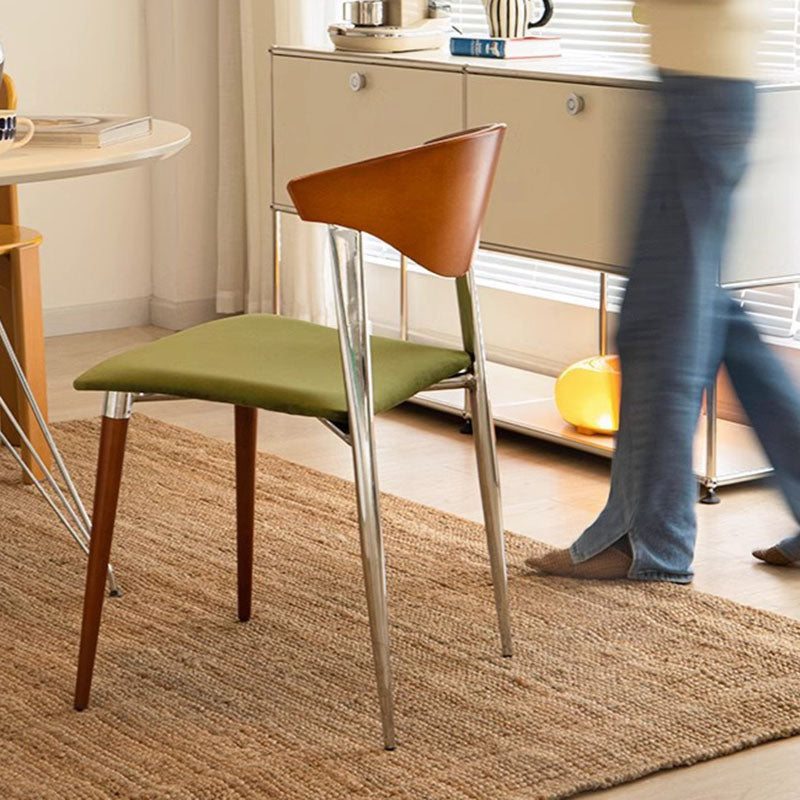 Retro Beech Iron Velvet Curved Dining Chair — Wood Color / Blue