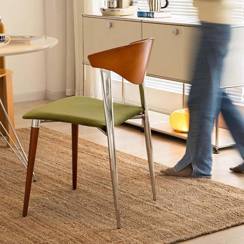 Retro Beech Iron Velvet Curved Dining Chair — Wood Color / Blue
