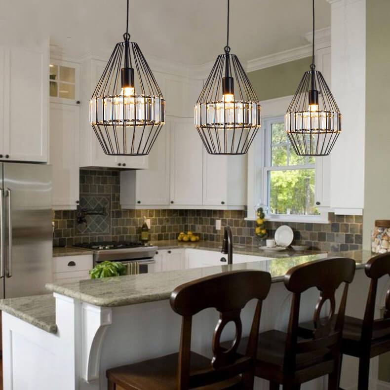 Vintage Wrought Iron Geometric Birdcage Pendant Light