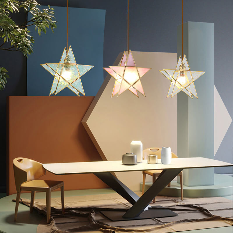 Modern pentagram water-grain pendant lighting in glass — Clear Shade / 220V-240V (UK/AU)