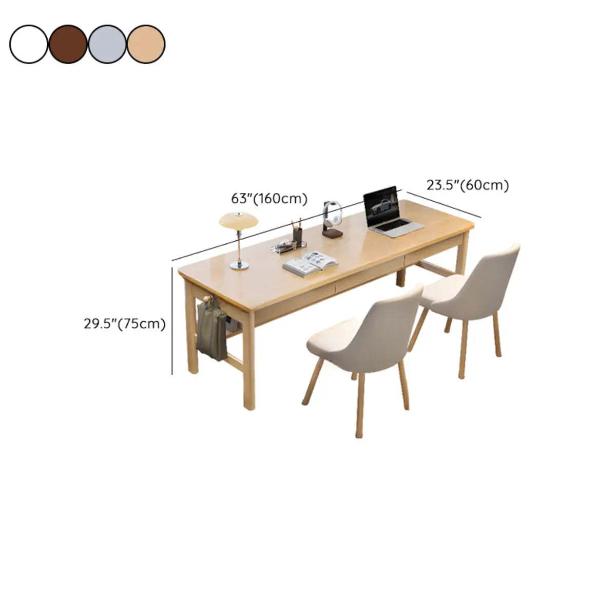 Gray Rubberwood Drawer H-Shape Double Writing Desk