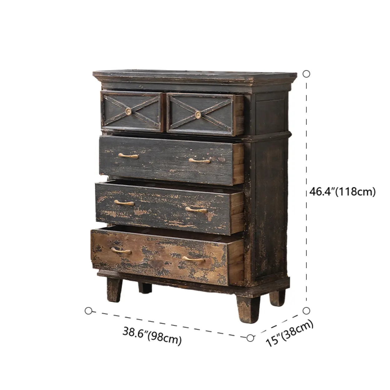 American Country Vintage Distressed Wood Drawer Buffet Sideboard #size