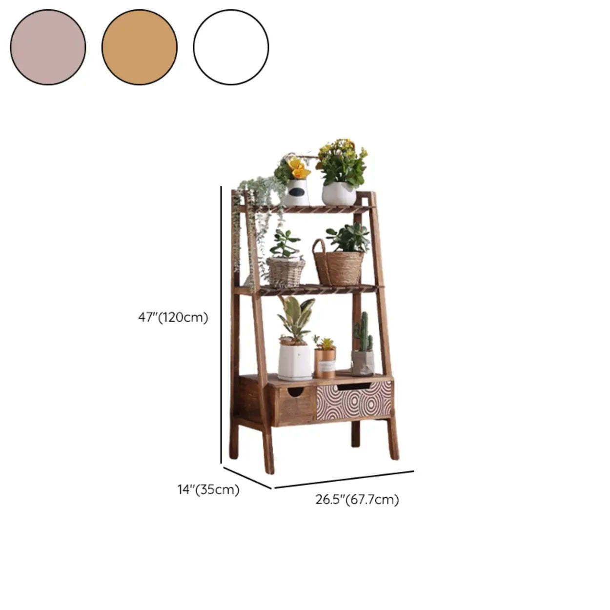 Trapezoid Wood 3-Tier Drawer Plant Stand
