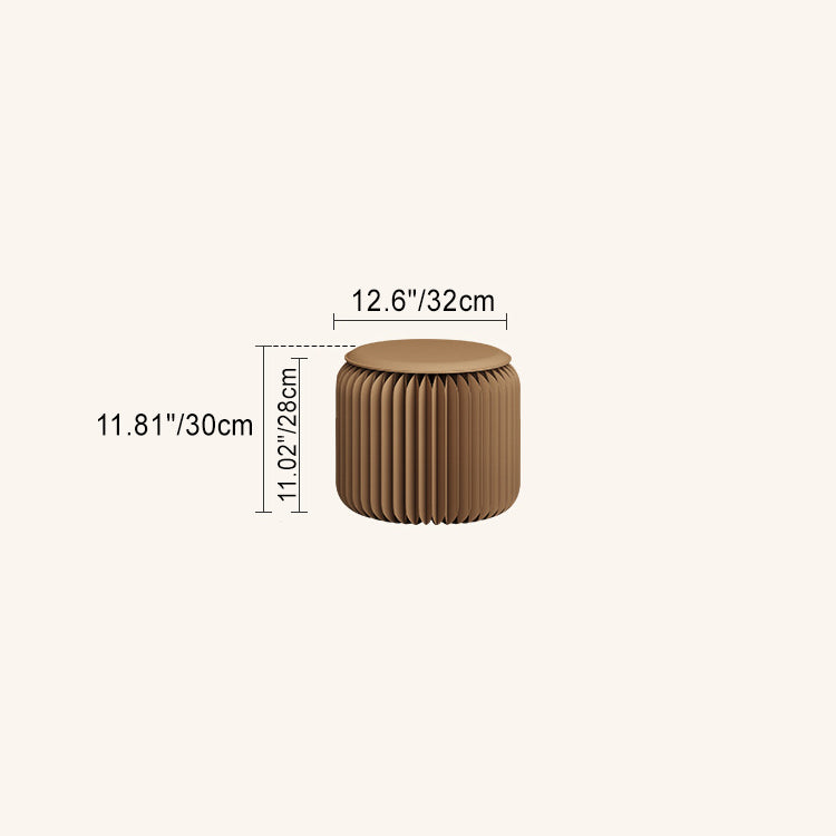 Scandinavian Cylinder PU Leather Foldable Footstool — Brown