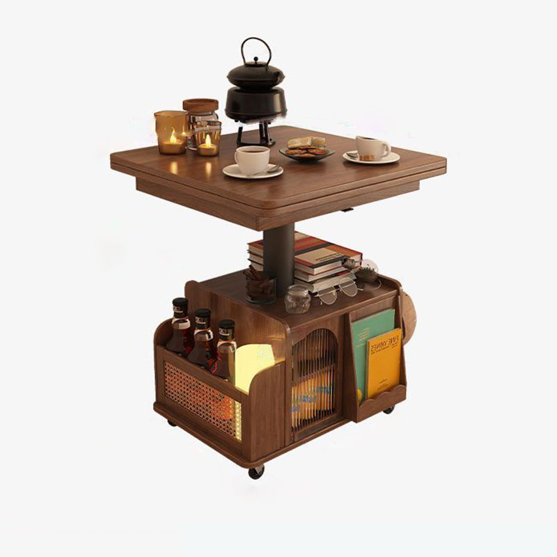 Retro Wood Foldable Coffee Table On Casters Storage