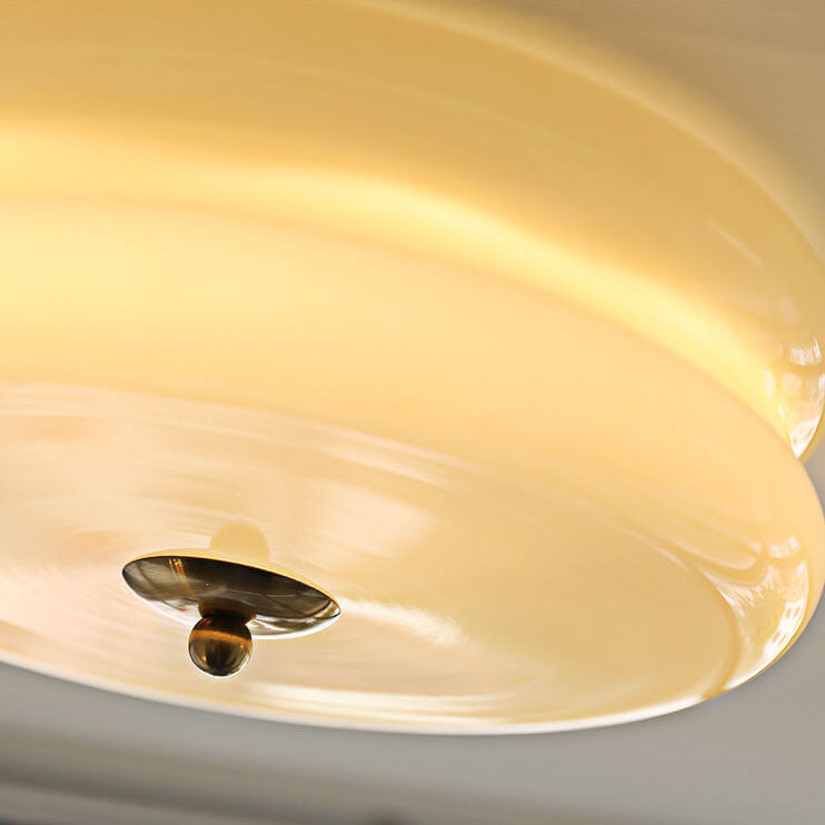 French Minimalist Cream Glass Round LED Flush Mount Light