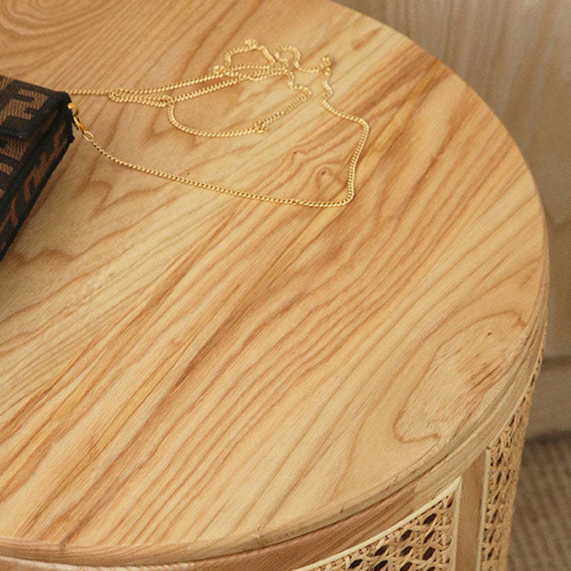 Scandinavian Cylindrical Wood Rattan Coffee Table