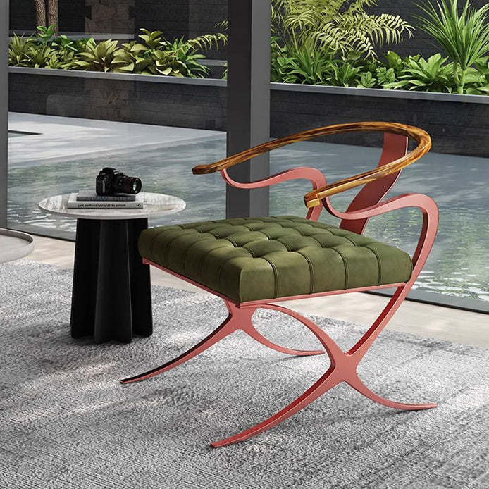 Retro Curved Wood Leather Armchair