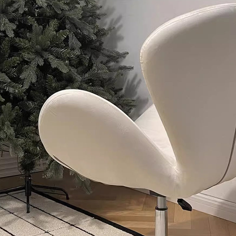 Minimalist Flannel Lambskin Movable Desk Chair — White - PU / With Footrest