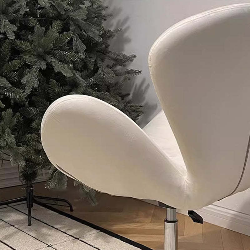 Minimalist Flannel Lambskin Movable Desk Chair — White - PU / With Footrest